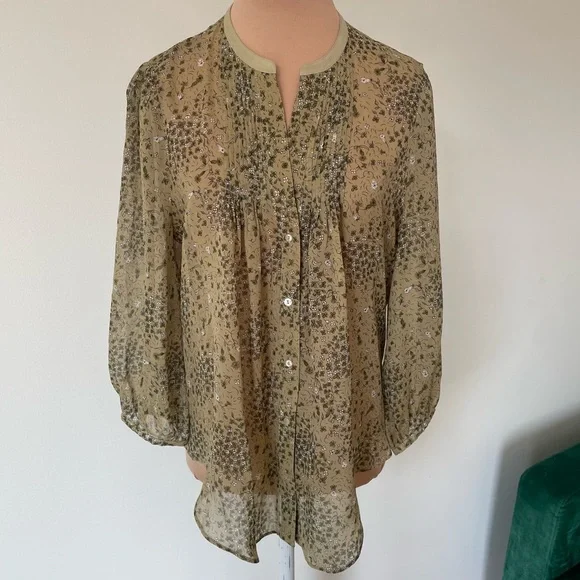 Anthropologie Fei Cavorting Flora Silk Blooms Floral Pintuck Button Top Blouse 6 - Picture 2 of 10